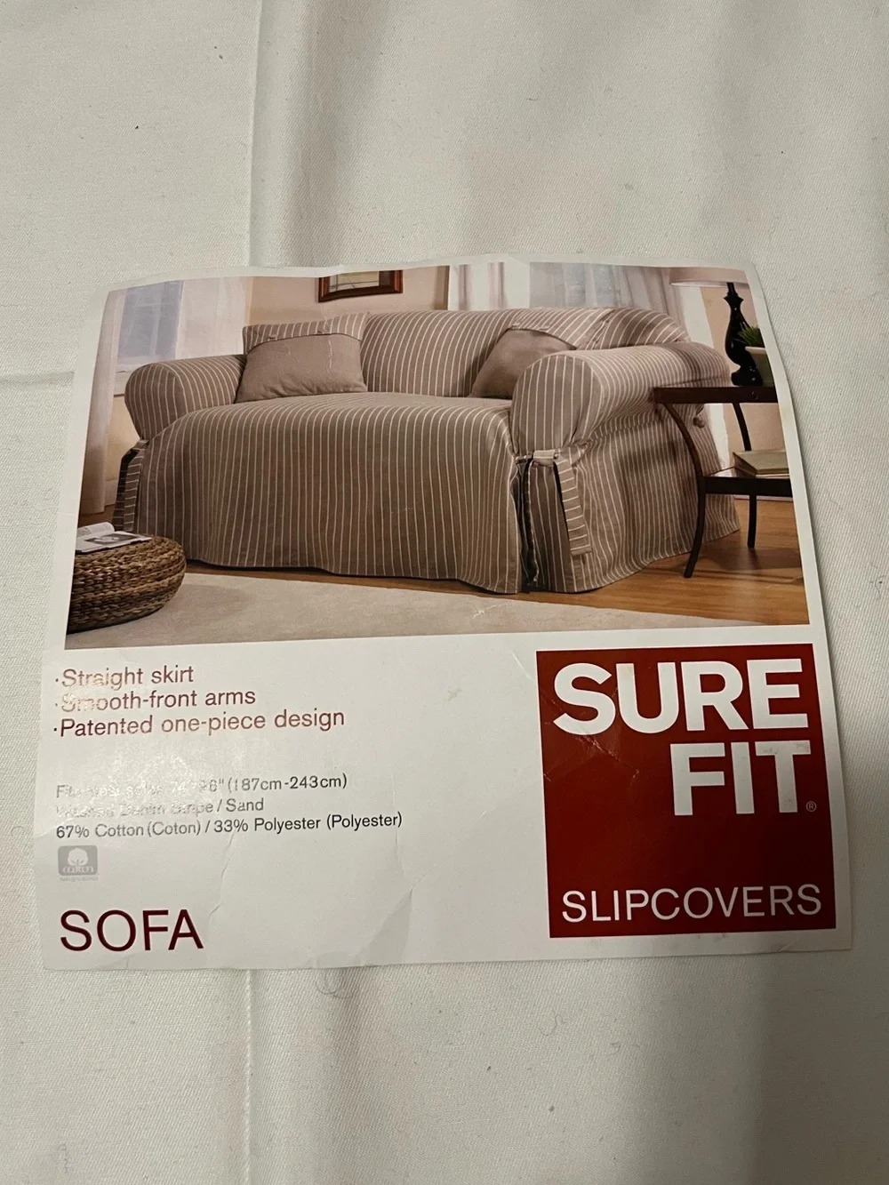 Sure Fit Denim Sand Stripe Sofa Slipcover with Tailored Skirt